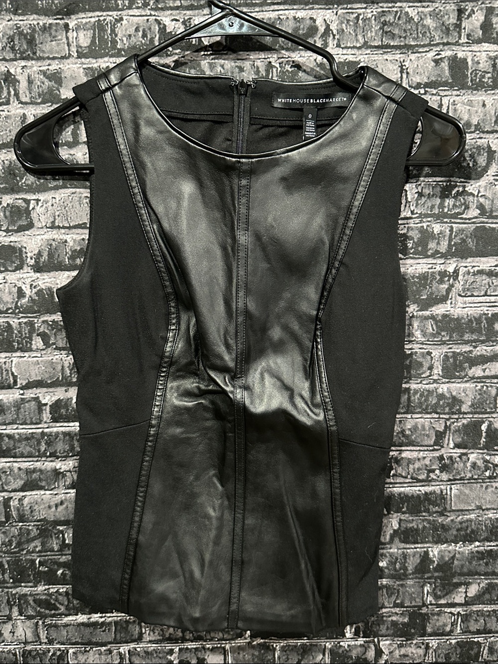 White House Black Market Black Faux Leather Front Shell Top